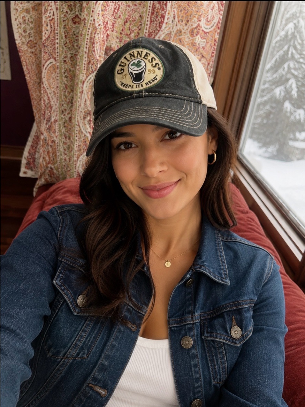 Guinness Black and White Logo Cap with Green Accent